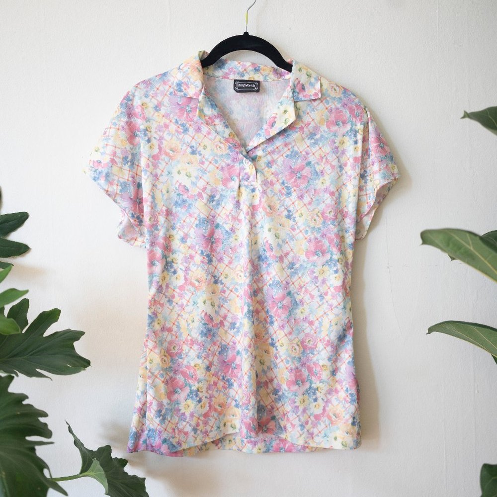 80's vintage pastel floral dolman shirt